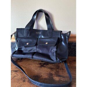 Barneys New York Black Leather & Nylon Tote Bag Dual Handles & Crossbody Strap